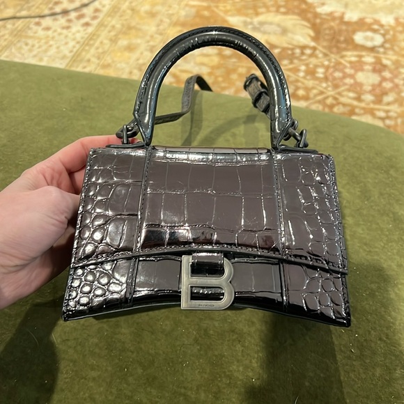 Balenciaga Handbags - Balenciaga Hourglass XS Handbag Crocodile Embossed